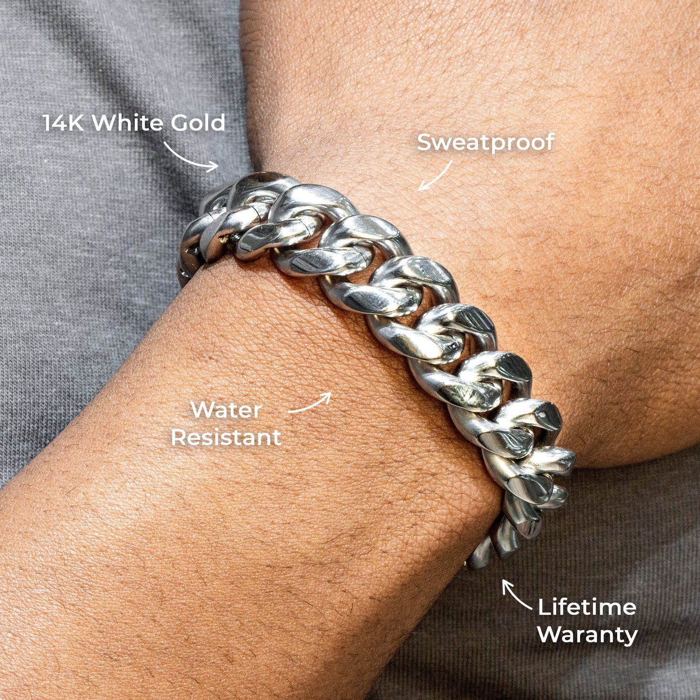 Mens Jewelry - Solid White Gold Miami Cuban Link Chain & Bracelet