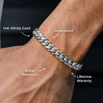 Gold Jewelry -  Mens 14K White Gold Solid Miami Cuban Link Bracelet