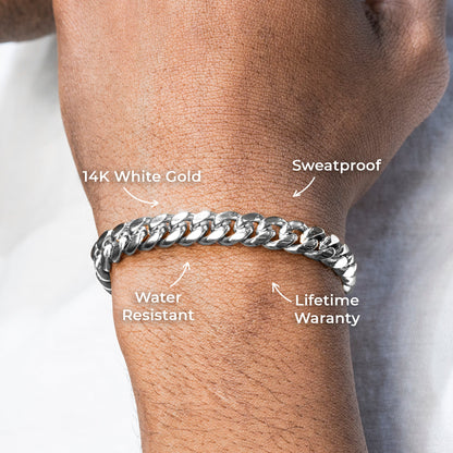 Gold Jewelry -  Mens 14K White Gold Solid Miami Cuban Link Bracelet