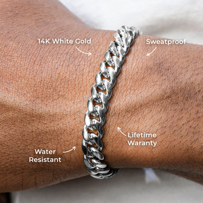 Gold Jewelry -  Mens 14K White Gold Solid Miami Cuban Link Bracelet