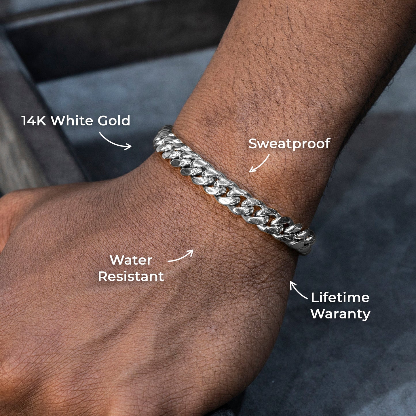 Gold Jewelry -  Mens 14K White Gold Solid Miami Cuban Link Bracelet