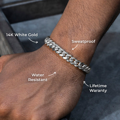 Gold Jewelry -  Mens 14K White Gold Solid Miami Cuban Link Bracelet