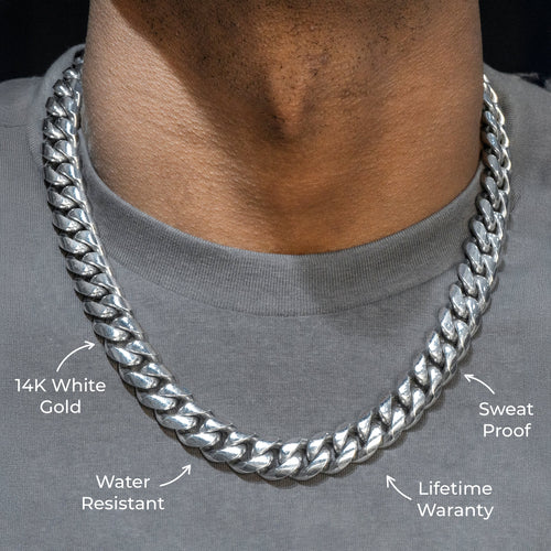 Gold Jewelry -  Mens 14K White Gold Solid Miami Cuban Link Chain