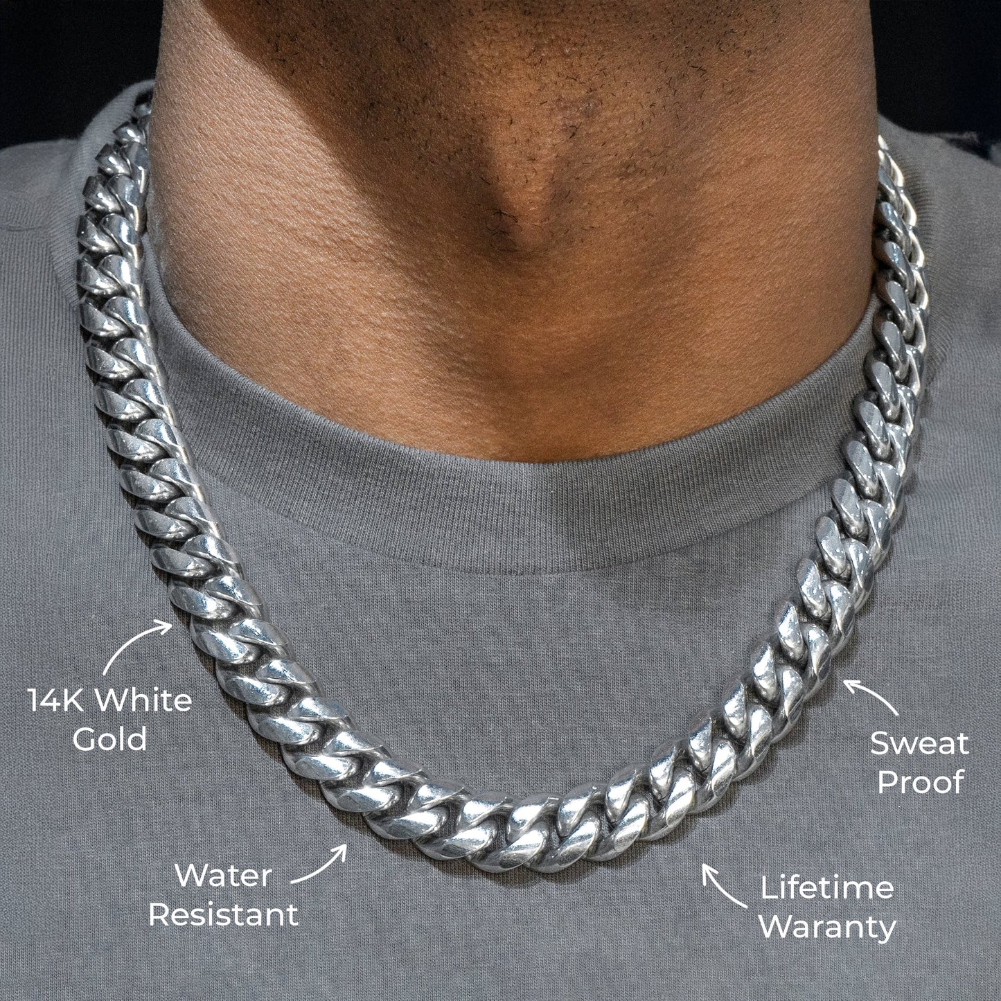 Gold Jewelry -  Mens 14K White Gold Solid Miami Cuban Link Chain