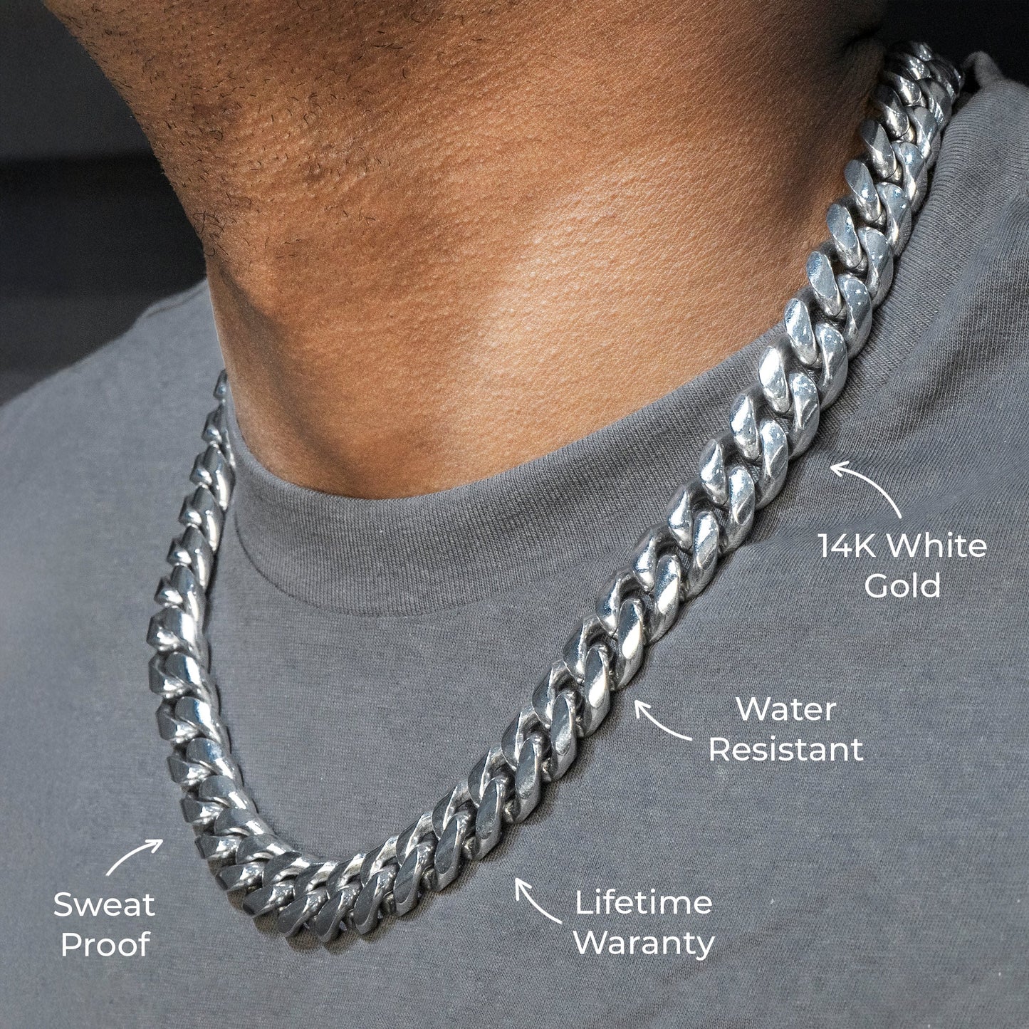 Gold Jewelry -  Mens 14K White Gold Solid Miami Cuban Link Chain