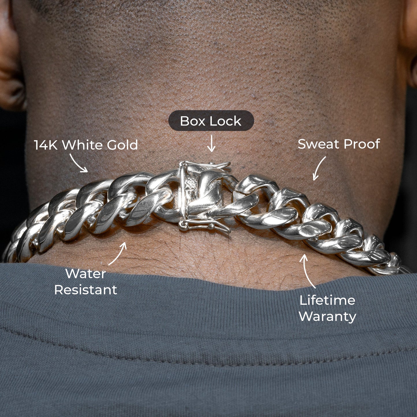 Gold Jewelry -  Mens 14K White Gold Solid Miami Cuban Link Chain