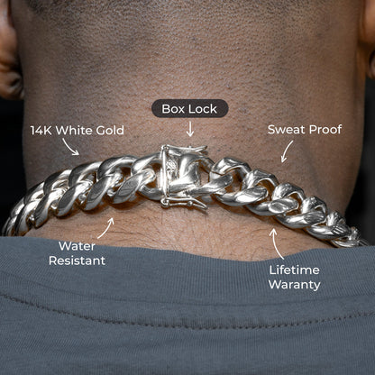 Gold Jewelry -  Mens 14K White Gold Solid Miami Cuban Link Chain