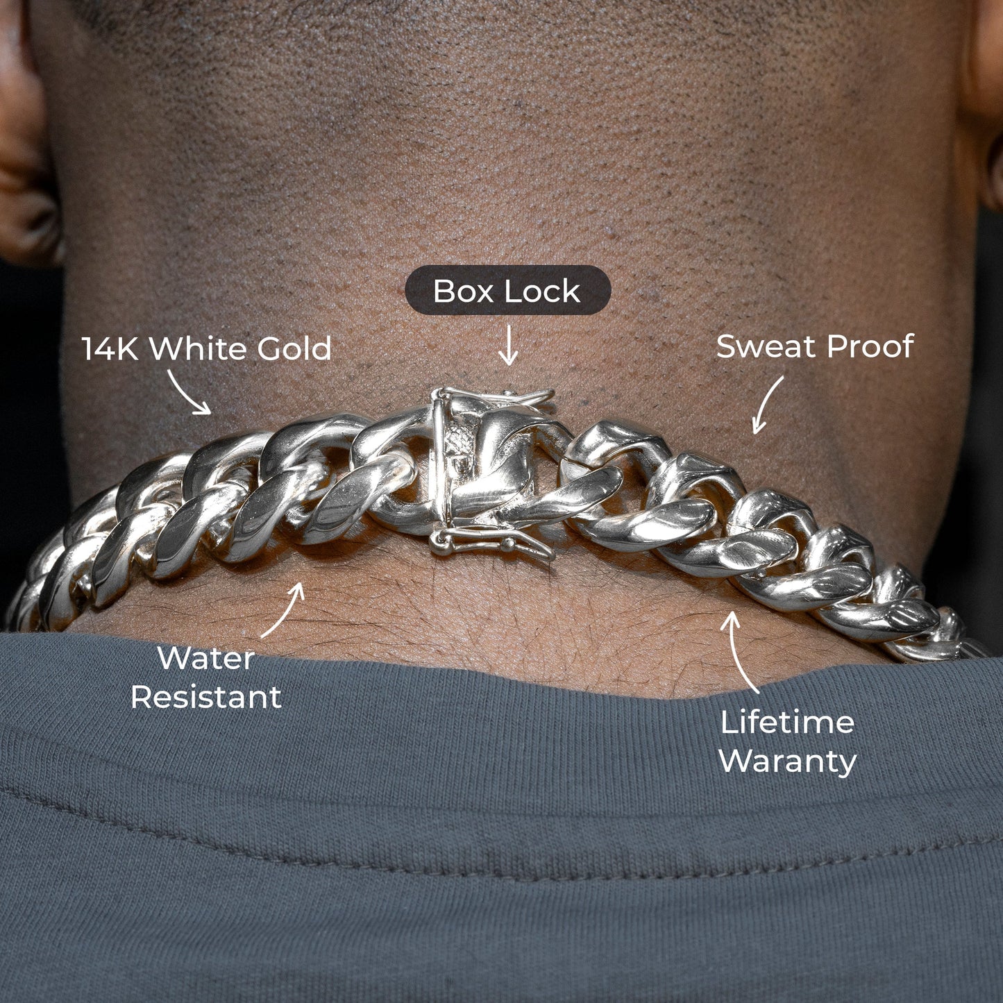 Gold Jewelry -  Mens 14K White Gold Solid Miami Cuban Link Chain