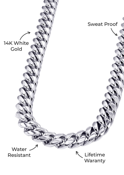 Gold Jewelry -  Mens 14K White Gold Solid Miami Cuban Link Chain