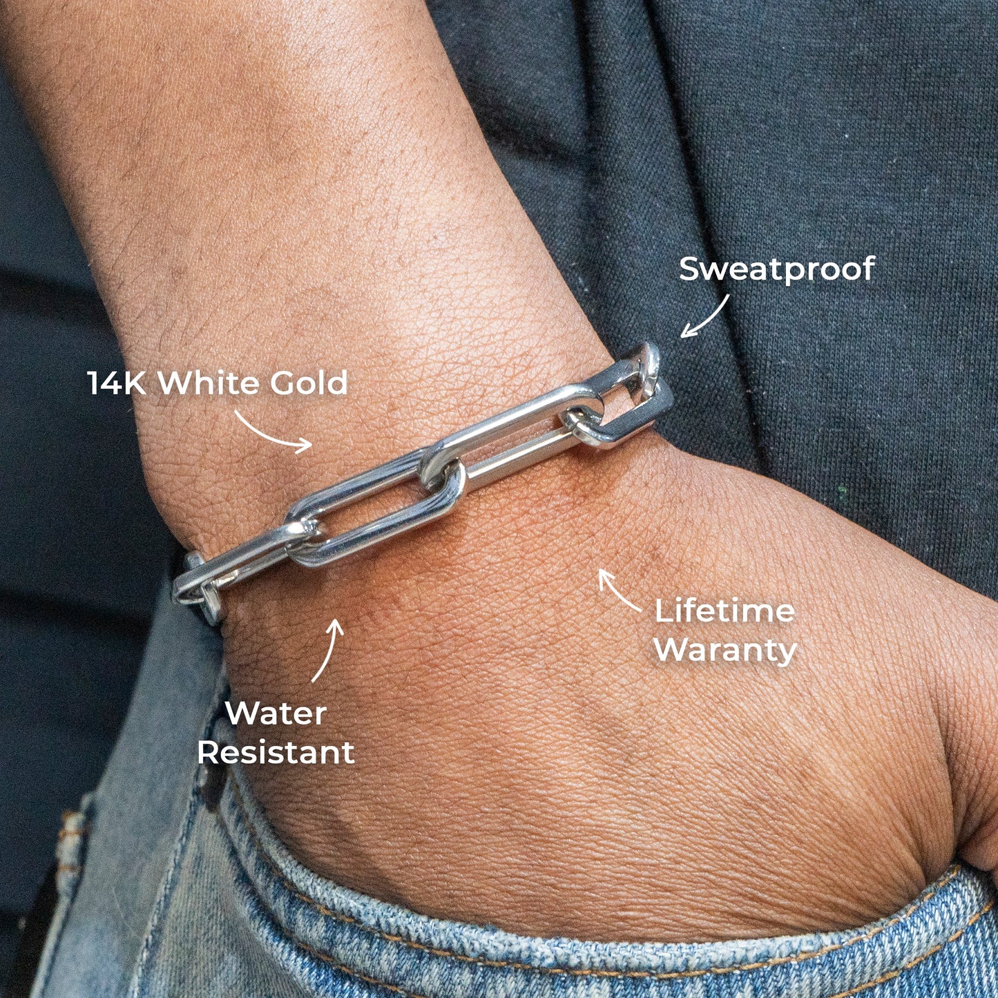 Gold Jewelry -  Mens 14K White Gold Paperclip Bracelet