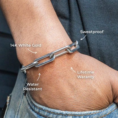 Gold Jewelry -  Mens 14K White Gold Paperclip Bracelet
