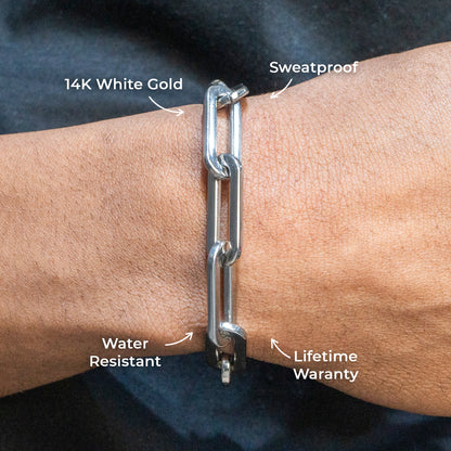 Gold Jewelry -  Mens 14K White Gold Paperclip Bracelet