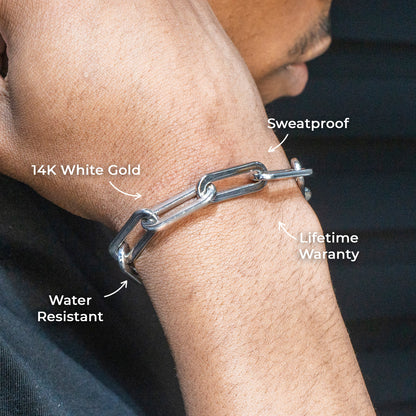 Gold Jewelry -  Mens 14K White Gold Paperclip Bracelet
