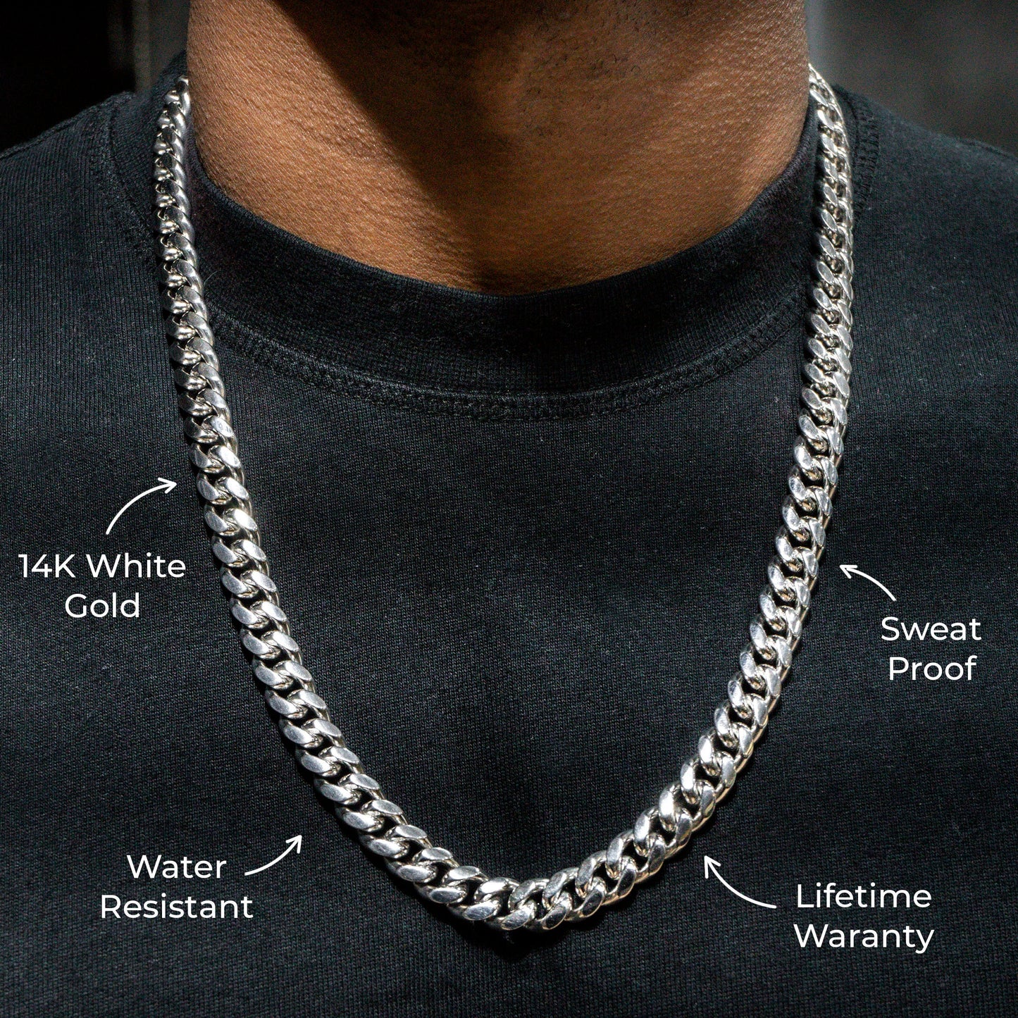 Gold Jewelry -  Mens 14K White Gold Solid Miami Cuban Link Chain