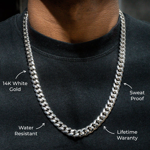Gold Jewelry -  Mens 14K White Gold Solid Miami Cuban Link Chain