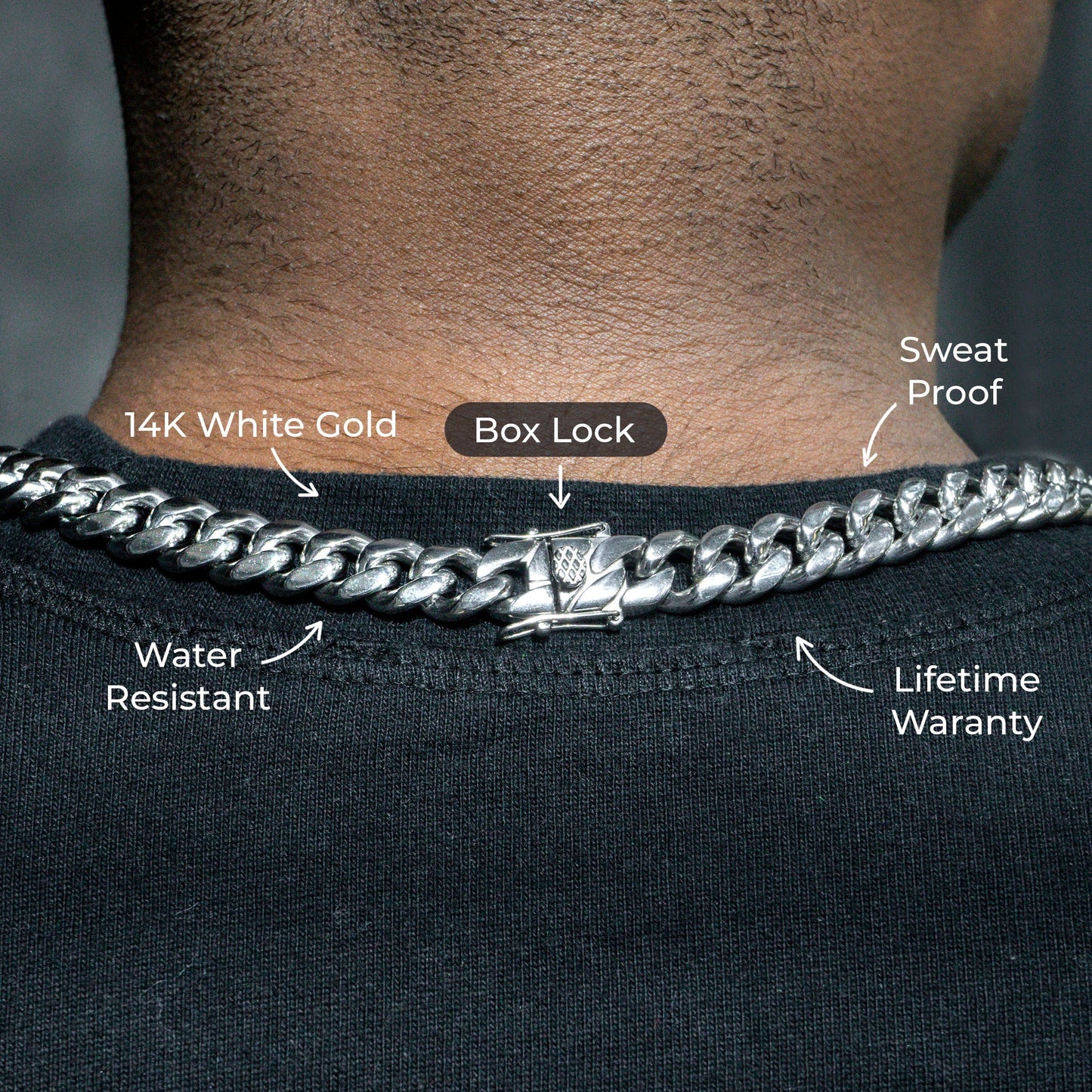 Gold Jewelry -  Mens 14K White Gold Solid Miami Cuban Link Chain
