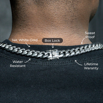Gold Jewelry -  Mens 14K White Gold Solid Miami Cuban Link Chain