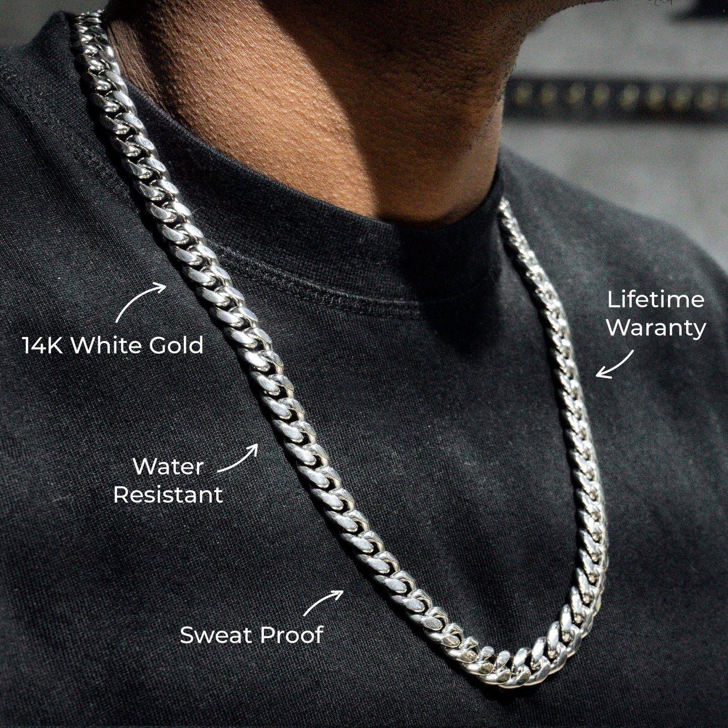Gold Jewelry -  Mens 14K White Gold Solid Miami Cuban Link Chain