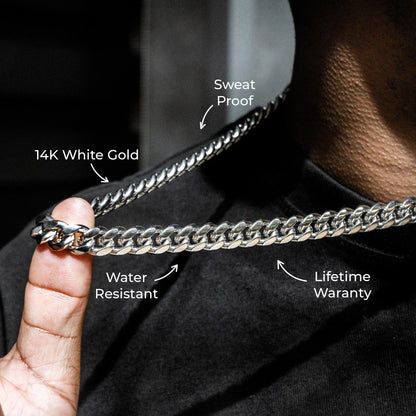 Gold Jewelry -  Mens 14K White Gold Solid Miami Cuban Link Chain