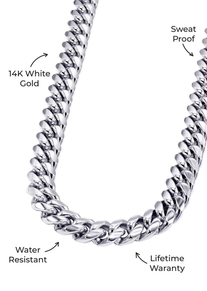 Gold Jewelry -  Mens 14K White Gold Solid Miami Cuban Link Chain