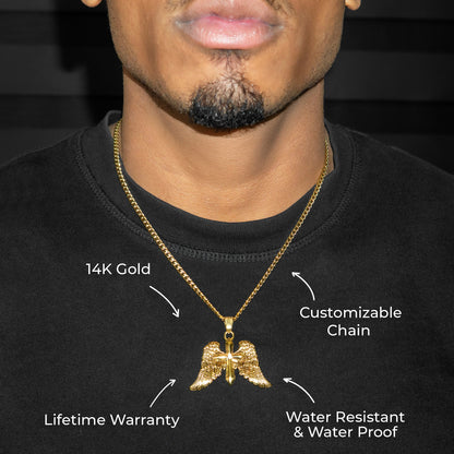 Mens Jewelry - 14K Gold Wings Necklace | Appx. 13 Grams