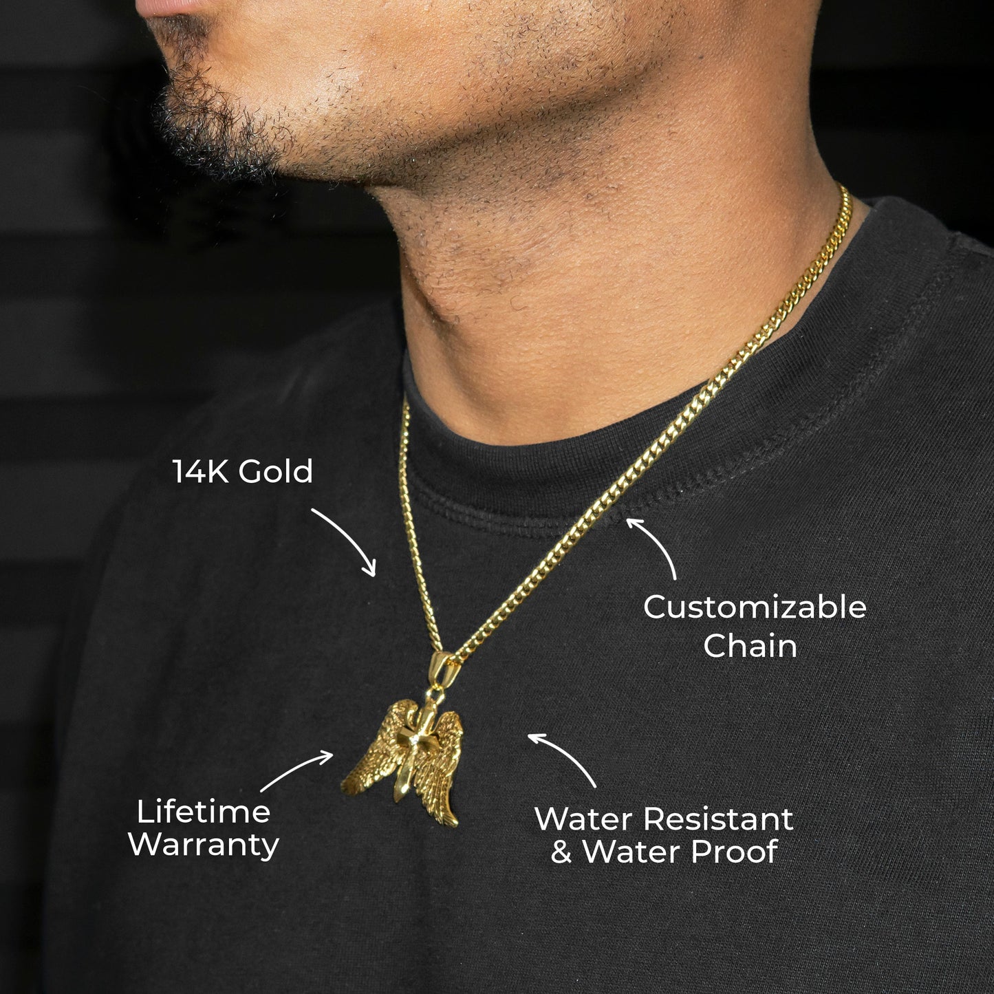 Mens Jewelry - 14K Gold Wings Necklace | Appx. 13 Grams