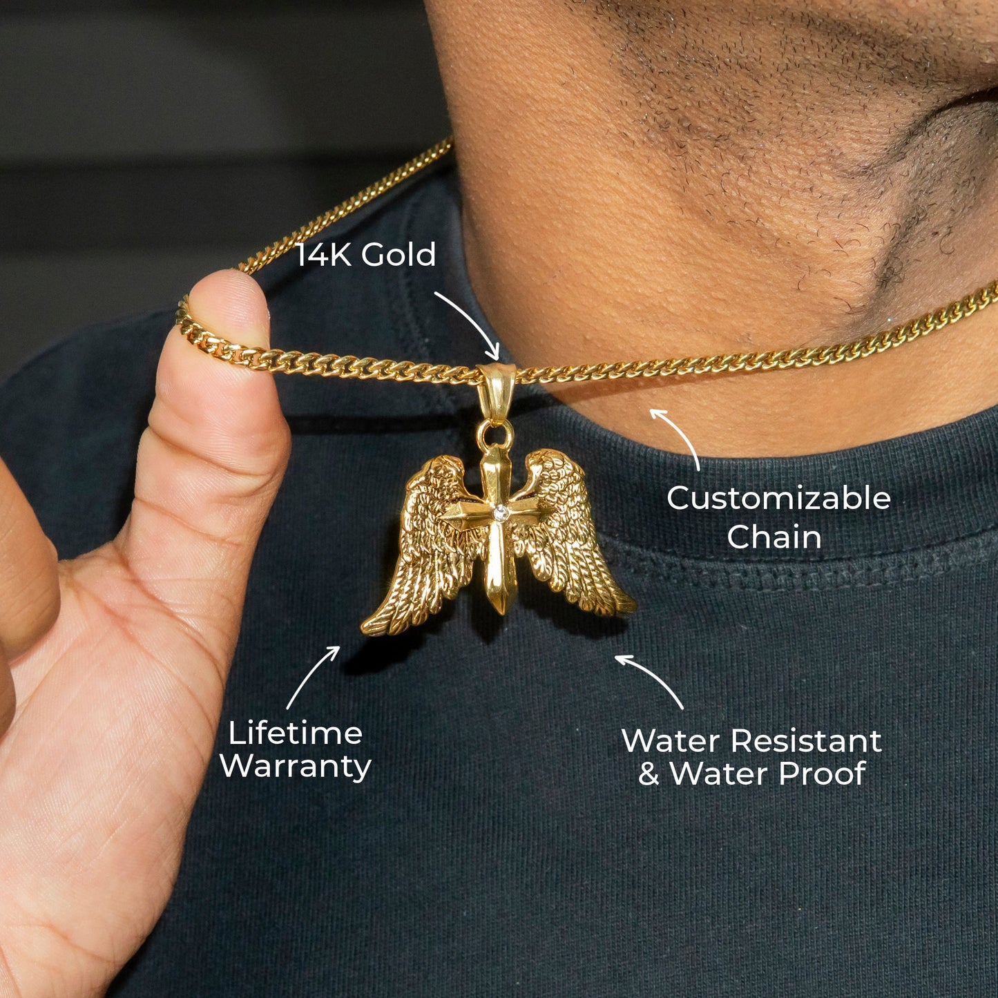 Mens Jewelry - 14K Gold Wings Necklace | Appx. 13 Grams