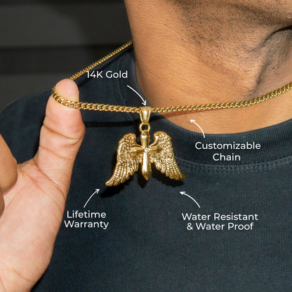 Mens Jewelry - 14K Gold Wings Necklace | Appx. 13 Grams