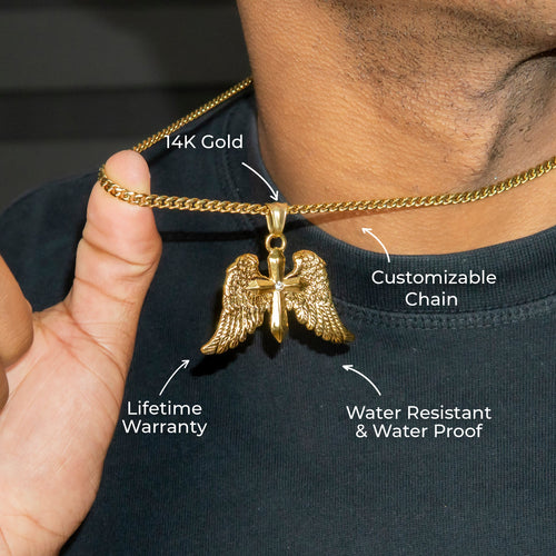 Mens Jewelry - 14K Gold Wings Necklace | Appx. 13 Grams