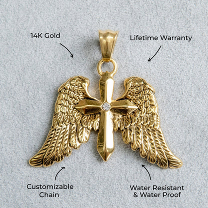 Mens Jewelry - 14K Gold Wings Necklace | Appx. 13 Grams