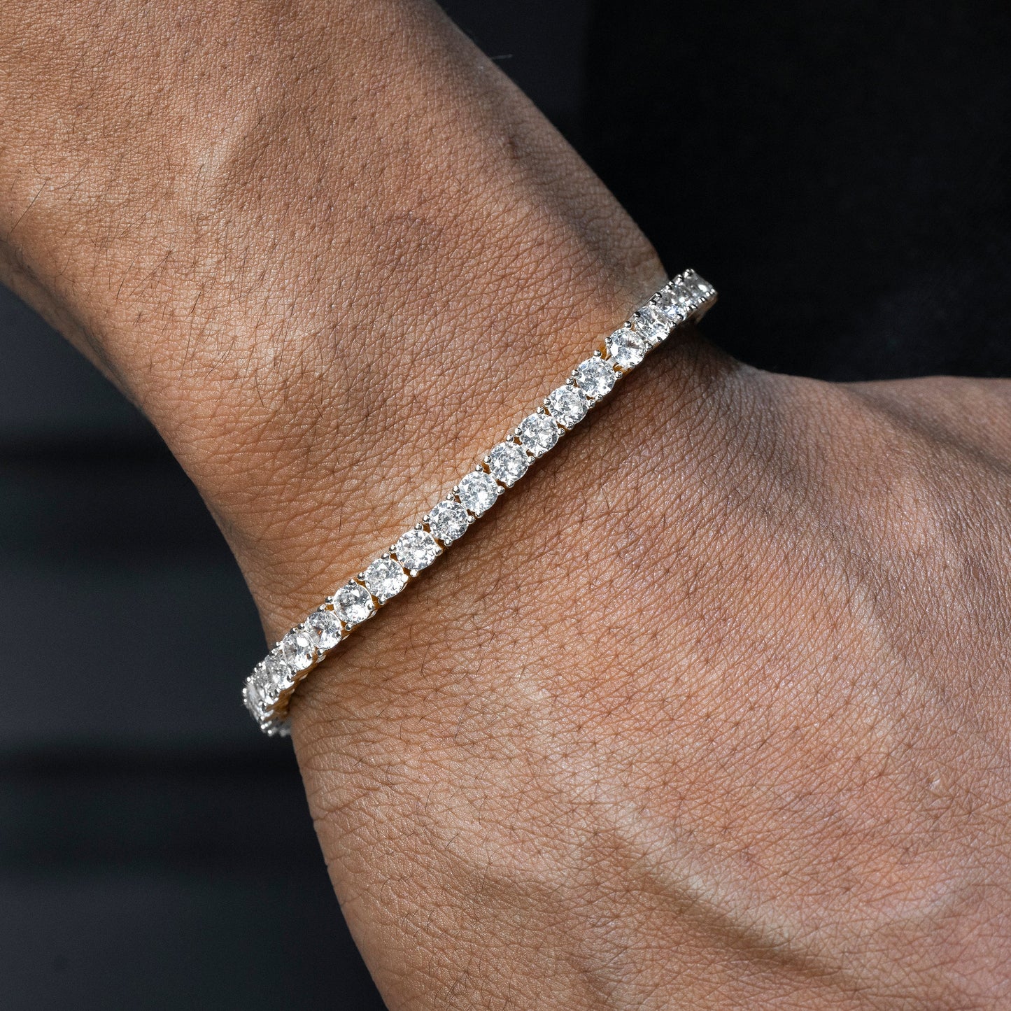 Gold Jewelry -  Mens 14K White Gold Iced Out VVS Tennis Bracelet