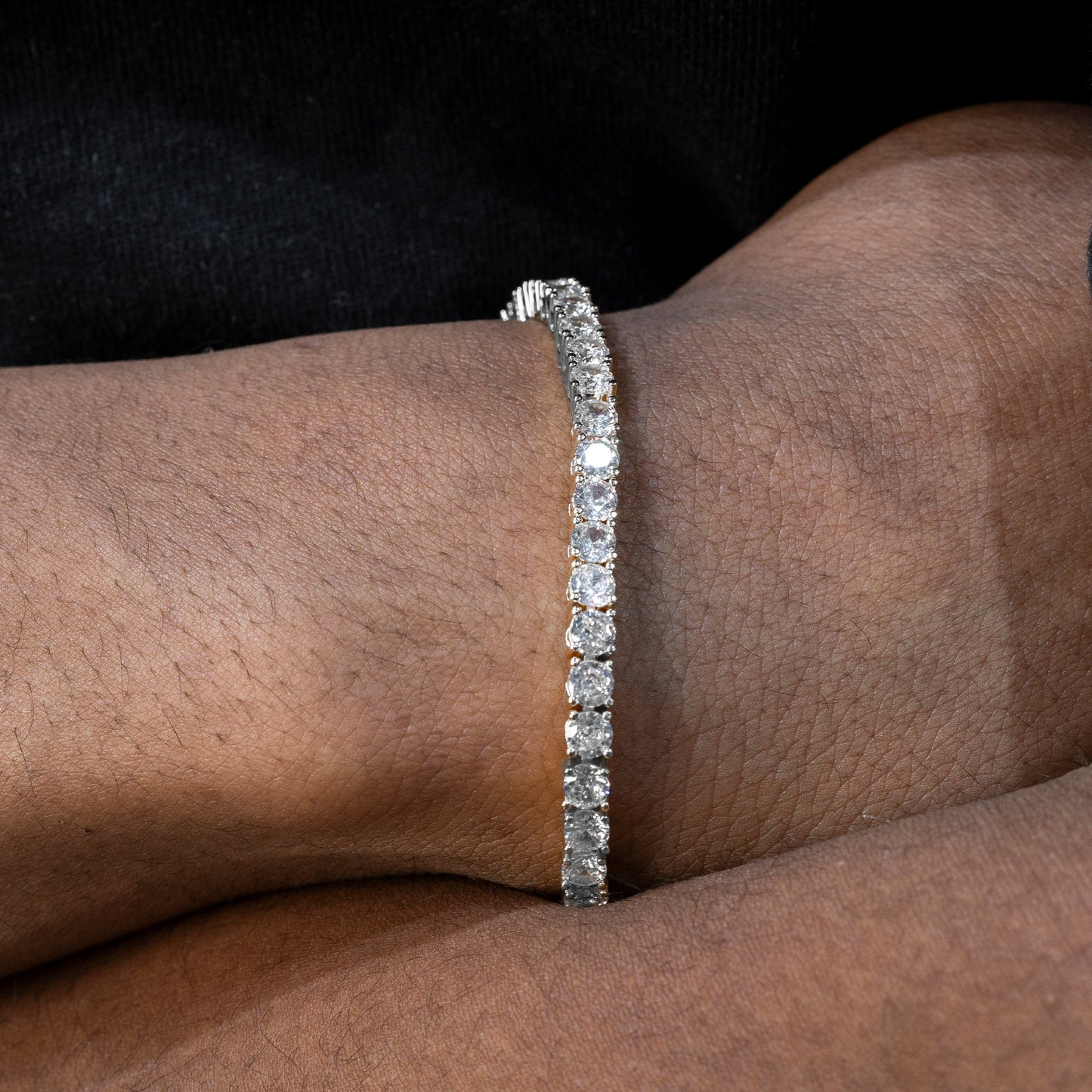 Gold Jewelry -  Mens 14K White Gold Iced Out VVS Tennis Bracelet