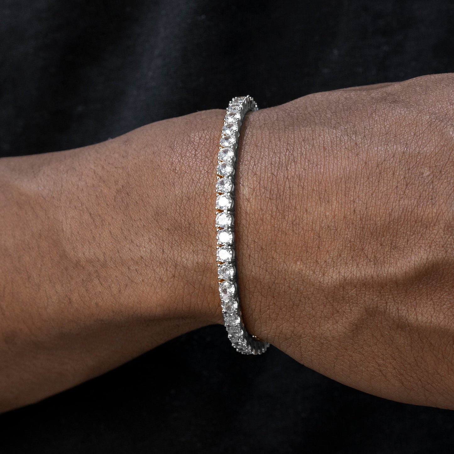 Gold Jewelry -  Mens 14K White Gold Iced Out VVS Tennis Bracelet