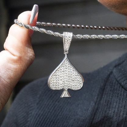 Mens Jewelry -  14K White Gold Iced Out VVS Ace of Spades Necklace | Appx. 15.9 Grams