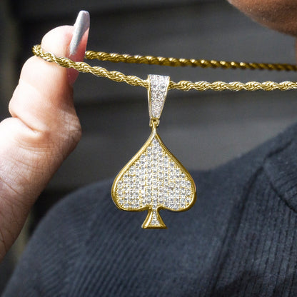 Mens Jewelry -  Gold Iced Out VVS Ace of Spades Necklace | Appx. 15.9 Grams