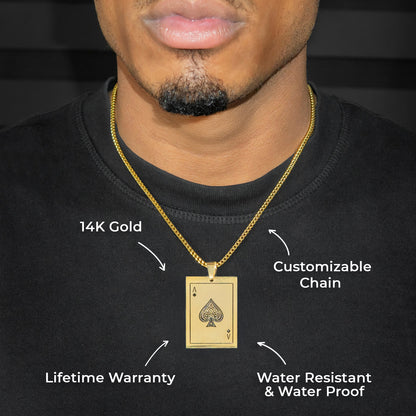 Mens Jewelry - 14K Gold Ace Of Spades Necklace | Appx. 17 Grams