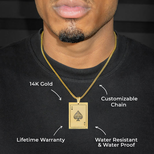 Mens Jewelry - 14K Gold Ace Of Spades Necklace | Appx. 17 Grams