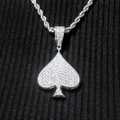 Mens Jewelry -  14K White Gold Iced Out VVS Ace of Spades Necklace | Appx. 15.9 Grams