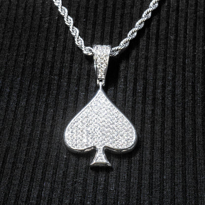 Womens Jewelry - 14K White Gold Iced Out VVS Ace of Spades Necklace | Appx. 15.9 Grams