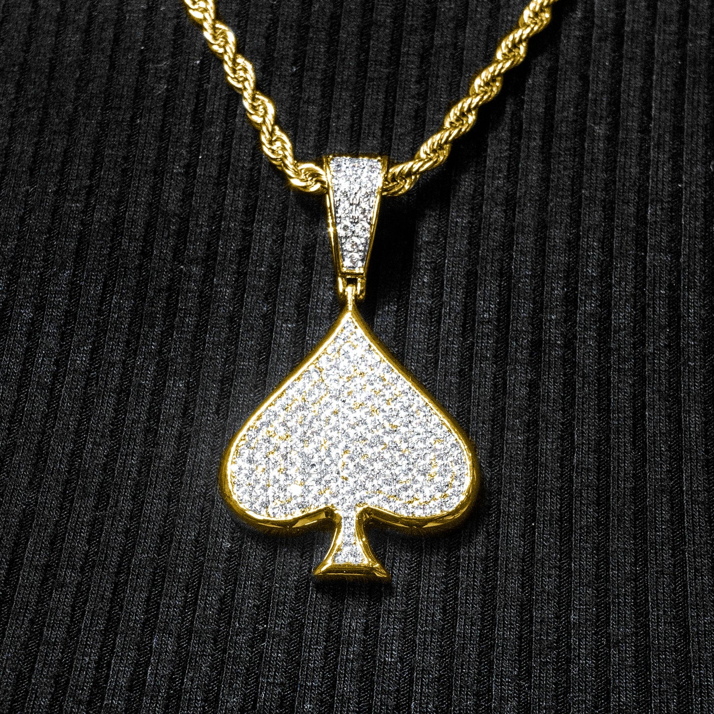 Mens Jewelry -  Gold Iced Out VVS Ace of Spades Necklace | Appx. 15.9 Grams