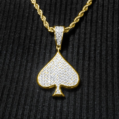 Mens Jewelry -  Gold Iced Out VVS Ace of Spades Necklace | Appx. 15.9 Grams
