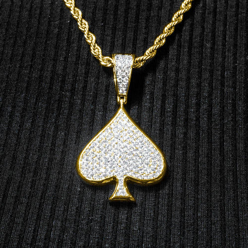 Mens Jewelry -  Gold Iced Out VVS Ace of Spades Necklace | Appx. 15.9 Grams