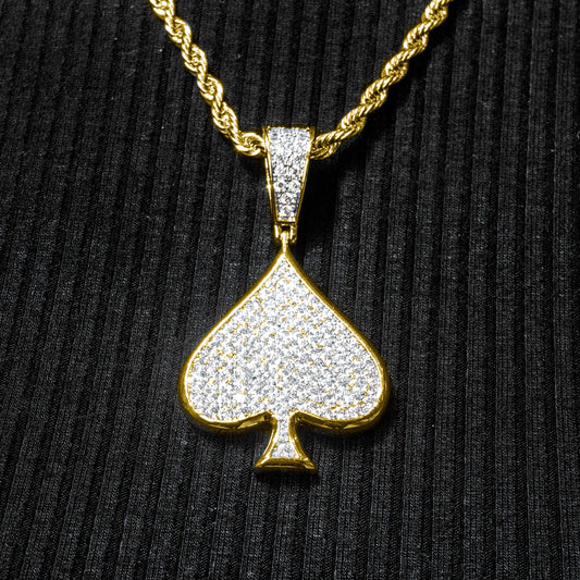 Mens Jewelry -  Gold Iced Out VVS Ace of Spades Necklace | Appx. 15.9 Grams