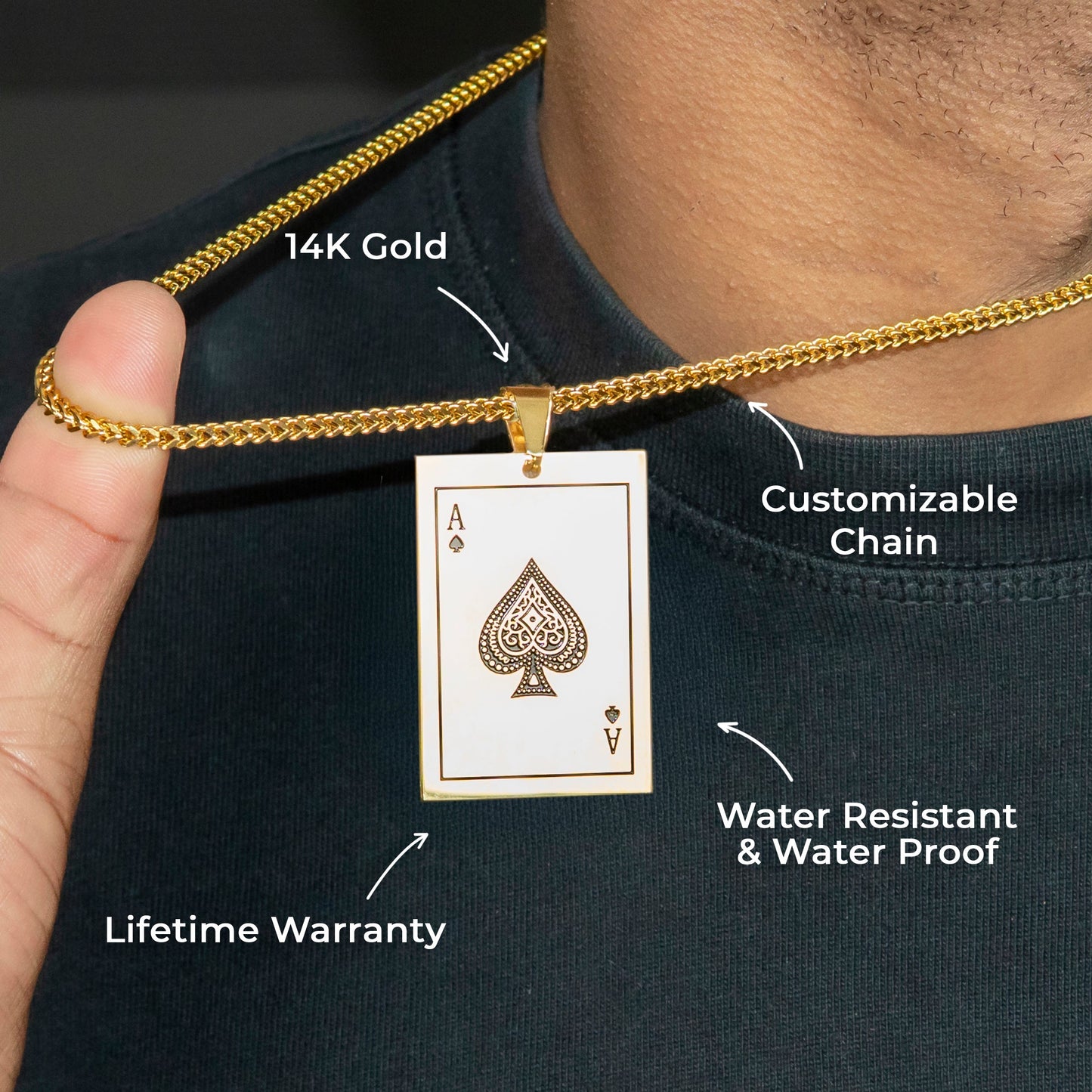 Mens Jewelry - 14K Gold Ace Of Spades Necklace | Appx. 17 Grams