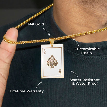 Mens Jewelry - 14K Gold Ace Of Spades Necklace | Appx. 17 Grams