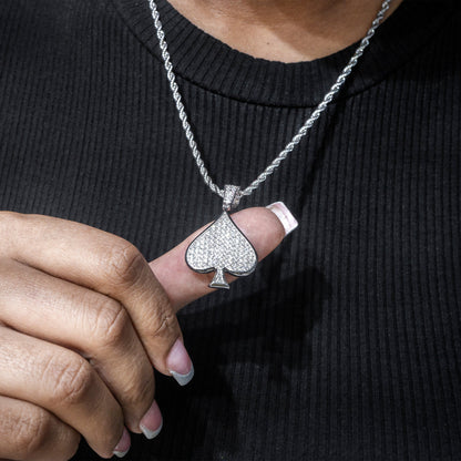 Womens Jewelry - 14K White Gold Iced Out VVS Ace of Spades Necklace | Appx. 15.9 Grams