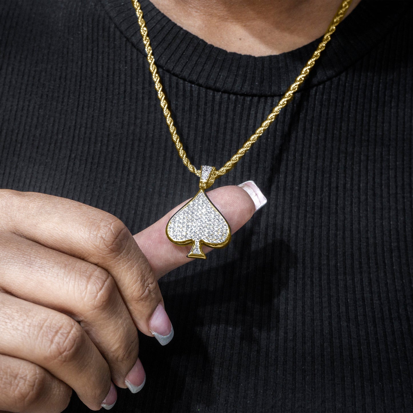 Mens Jewelry -  Gold Iced Out VVS Ace of Spades Necklace | Appx. 15.9 Grams