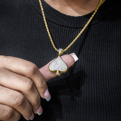 Mens Jewelry -  Gold Iced Out VVS Ace of Spades Necklace | Appx. 15.9 Grams