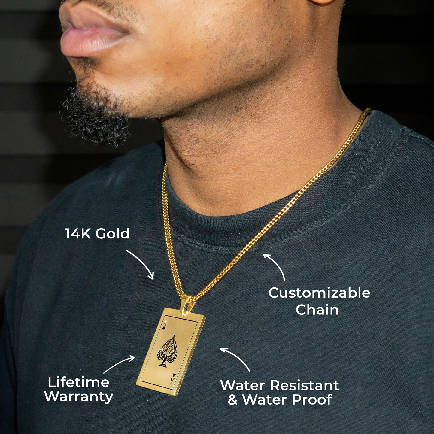 Mens Jewelry - 14K Gold Ace Of Spades Necklace | Appx. 17 Grams