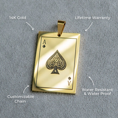 Mens Jewelry - 14K Gold Ace Of Spades Necklace | Appx. 17 Grams
